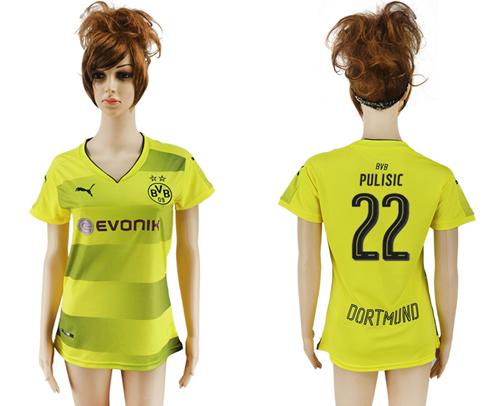 Women's Dortmund #22 Pulisic Home Soccer Club Jersey